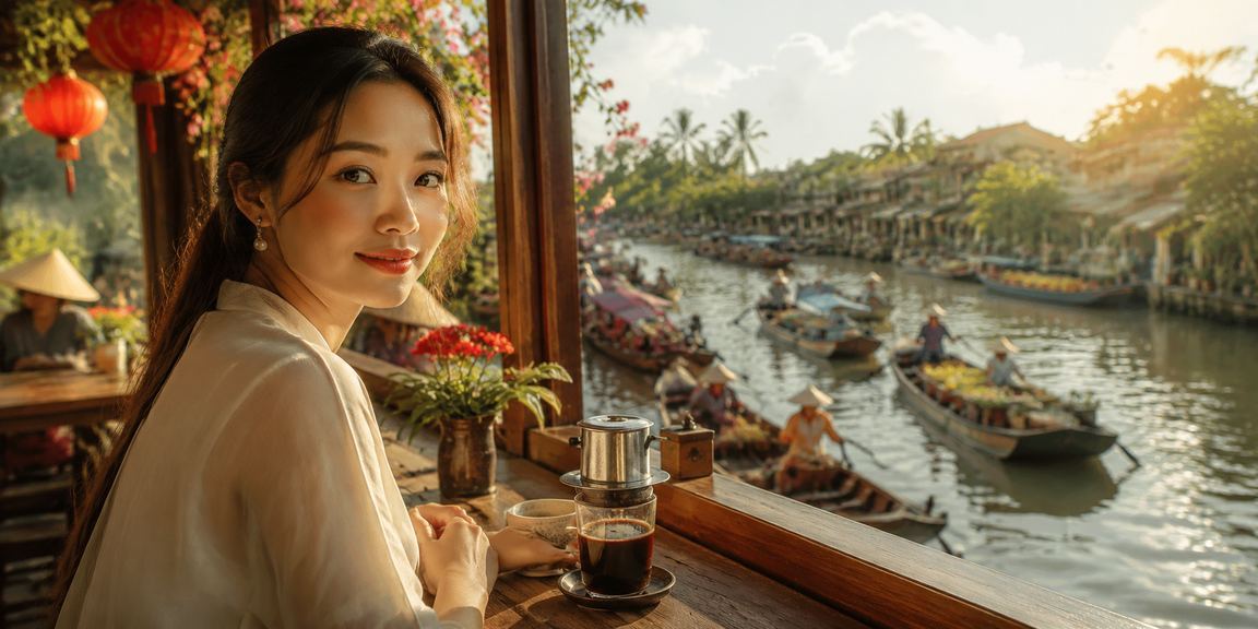 Người dùng vùng Mekong uống cà phê và tham gia casino betting trực tuyến buổi sáng