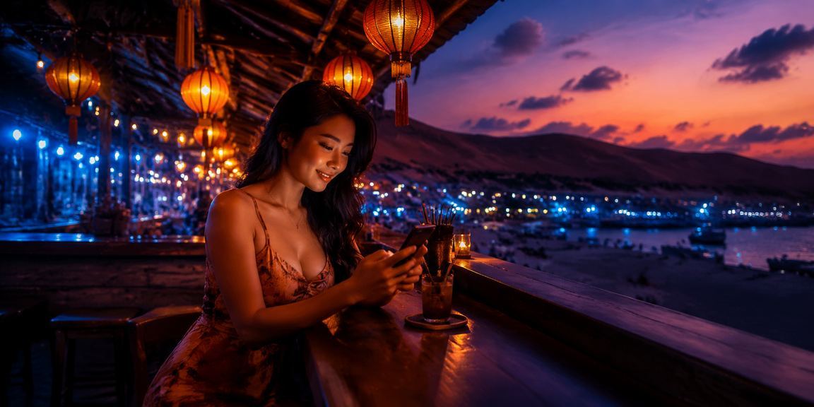 Người dùng tại Mũi Né tham gia casino trực tuyến và nạp tiền qua điện thoại tại chợ đêm